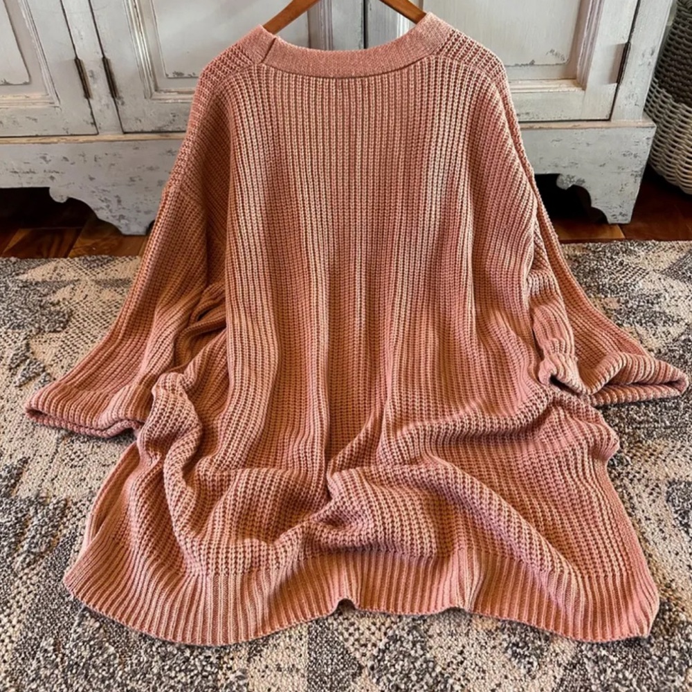 New Womens Oversized Knit Cardigan Sweater Cotton Blush Pink Crochet Yarn - Picture 6 of 10
